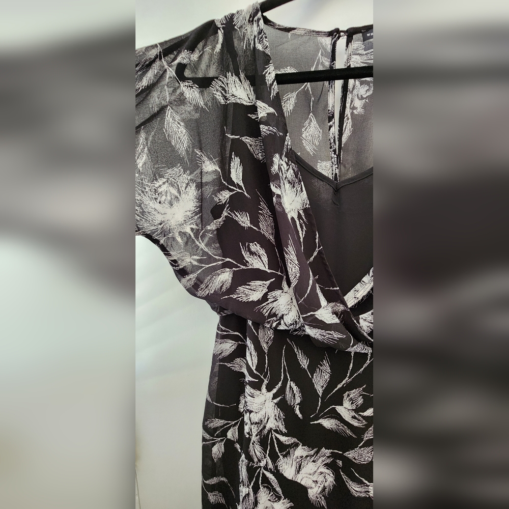 White House Black Market Monochrome Leaf Print Long Sleeve Sheer Midi‎ Dress 14 - Picture 8 of 9